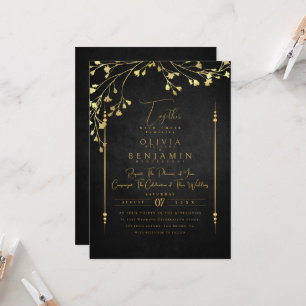 Elegant Golden Florales Frame Wedding Invitation
