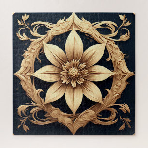 Elegant Golden Flower Design Jigsaw Puzzle