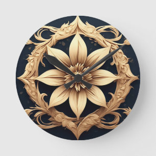 Elegant Golden Flower Design Round Clock