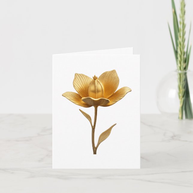 Elegant Golden Flower Folded Wedding  Invitation (Front)