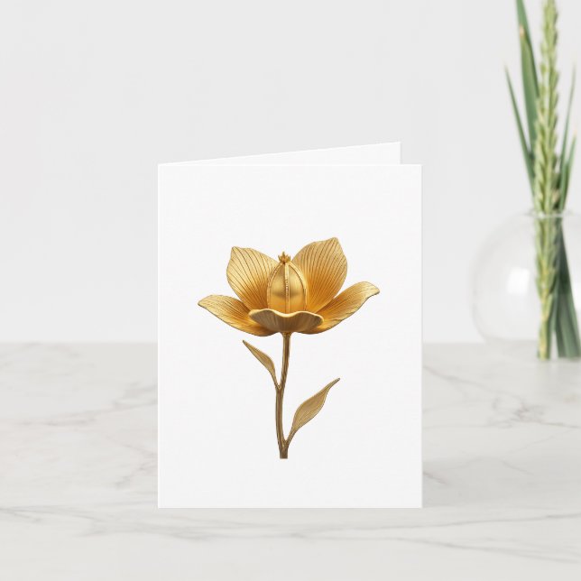 Elegant Golden Flower Folded Wedding  Invitation (Front)