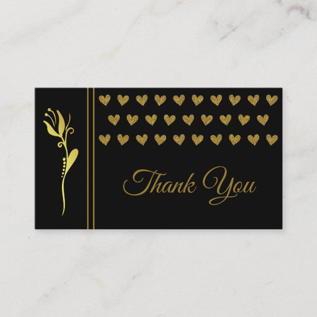 Elegant Golden Flower Hearts Custom Logo Thank You Business Card (Front)