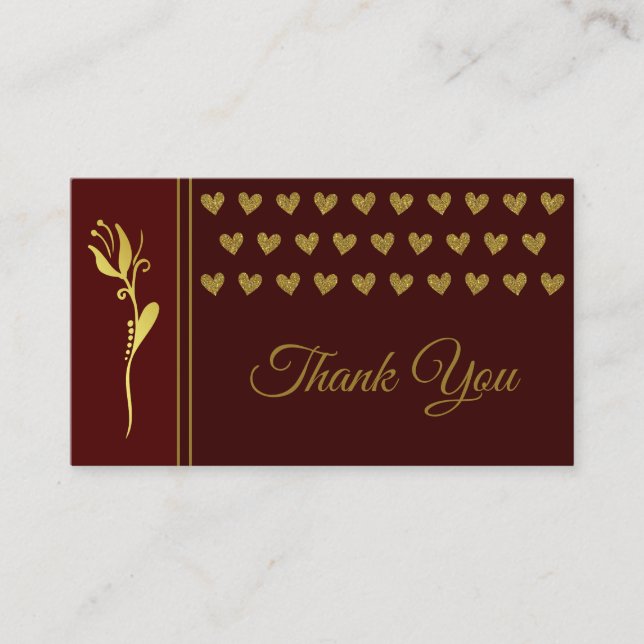 Elegant Golden Flower Hearts Custom Logo Thank You Business Card (Front)