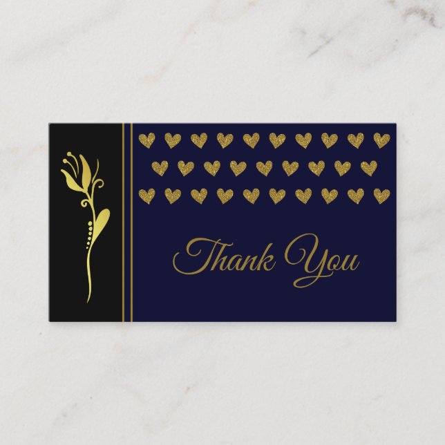 Elegant Golden Flower Hearts Custom Logo Thank You Business Card (Front)