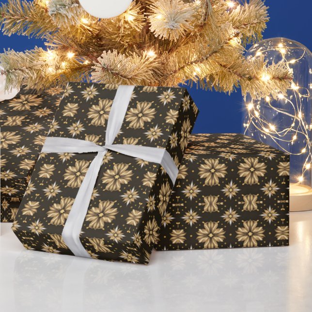 Elegant golden flowers pattern  wrapping paper (Holidays)