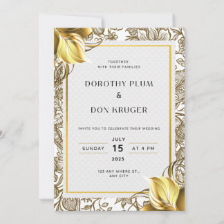 Elegant Golden Flowers Wedding Invitations
