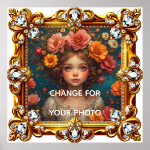 Elegant Golden Frame Adorned with Ornate Jewel Poster