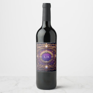 Elegant Golden Frame with Pearls Wine Label