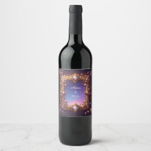 Elegant Golden Frame with Pearls Wine Label