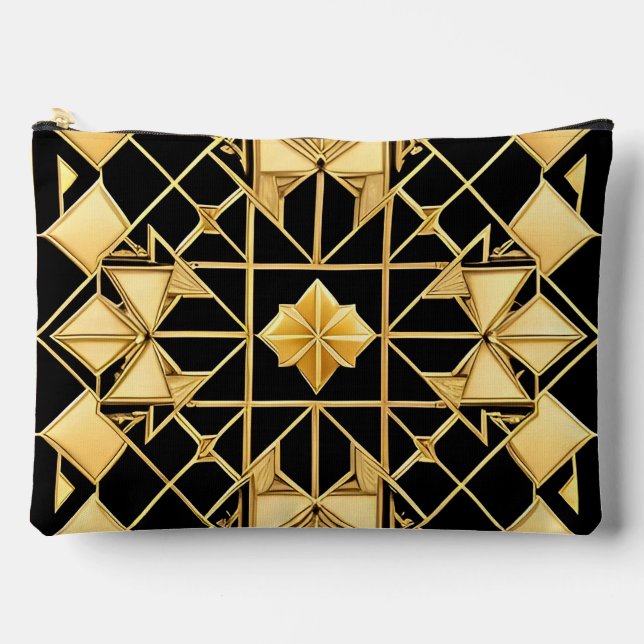 Elegant Golden Geometric Art Design Accessory Pouch (Front)