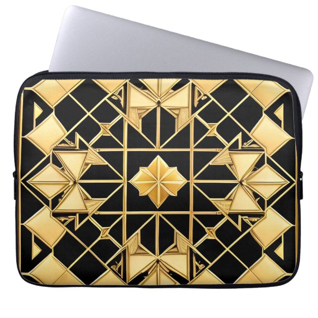 Elegant Golden Geometric Pattern Design Laptop Sleeve (Front)