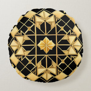 Elegant Golden Geometric Pattern Design Round Cushion