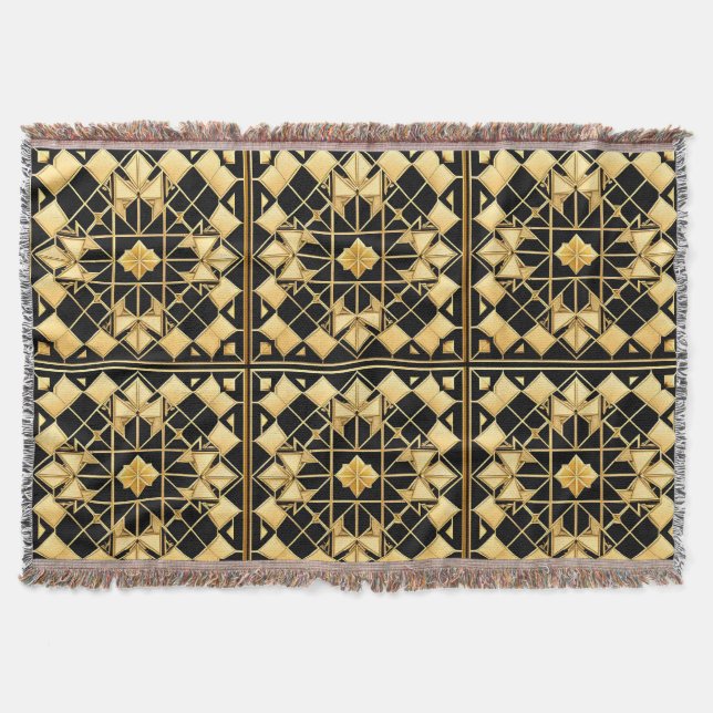 Elegant Golden Geometric Pattern Design Throw Blanket (Front)