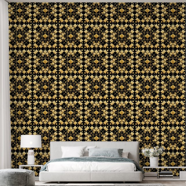 Elegant Golden Geometric Pattern Design Wallpaper (Bedroom)