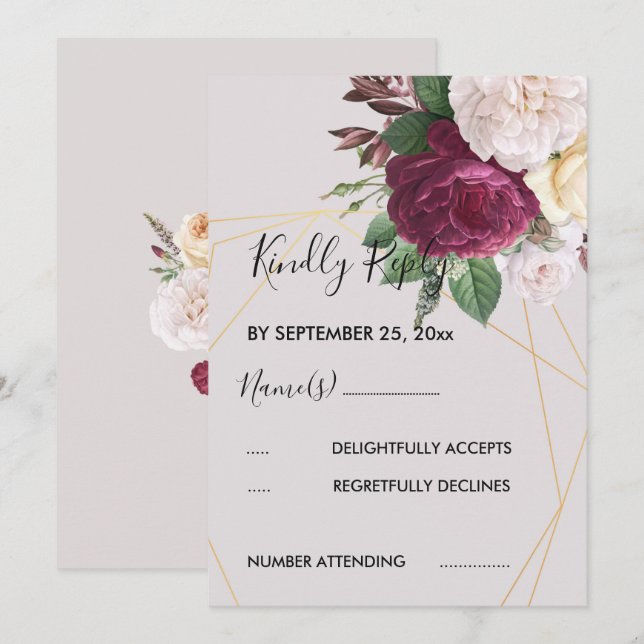 Elegant   golden geometric  RSVP Invitation (Front/Back)