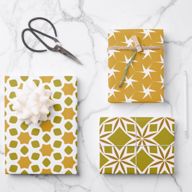 Elegant Golden Geometrical Pattern Wrapping Paper Sheet (Front)