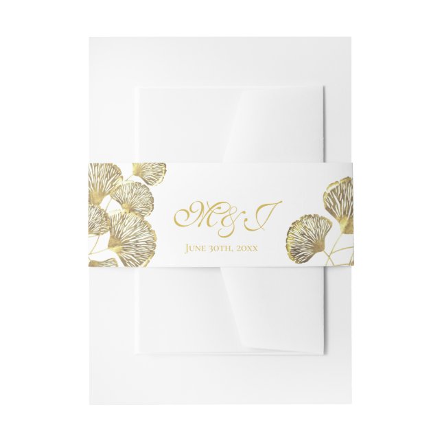 Elegant Golden Ginkgo Biloba Leaves Invitation Bel Invitation Belly Band (Front Example)
