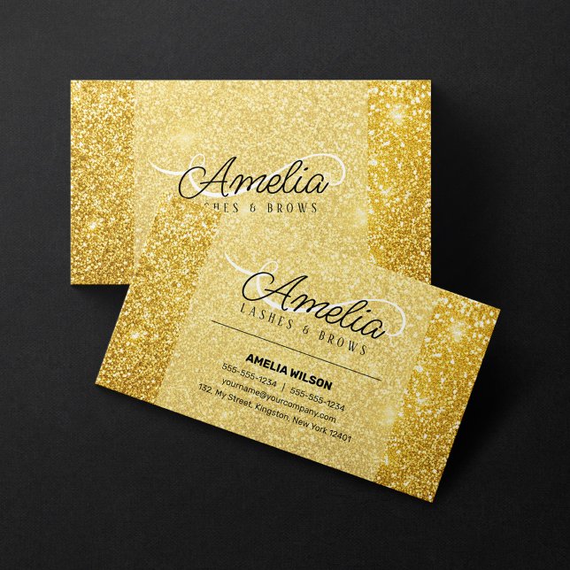 Elegant Golden Glitter Brows Makeup Artist  Business Card (Creator Uploaded)