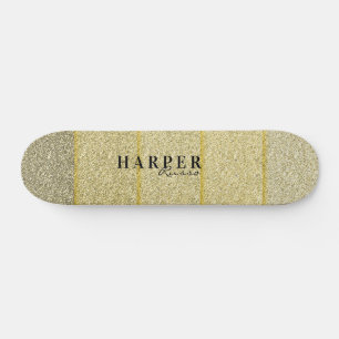 Elegant Golden Glitter Custom Name Skateboard