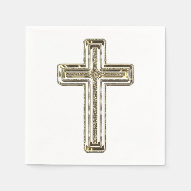Elegant Golden Glitter Look Cross Religious Event Napkin (Front)