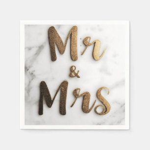 Elegant Golden Glitter "Mr & Mrs" on a Marble Back Napkin
