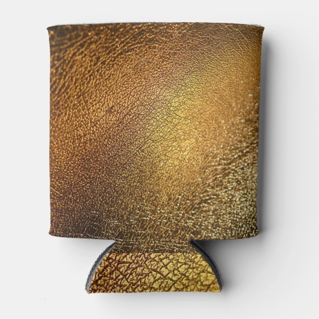 Elegant Golden Glossy Leather Texture Can Cooler (Front)