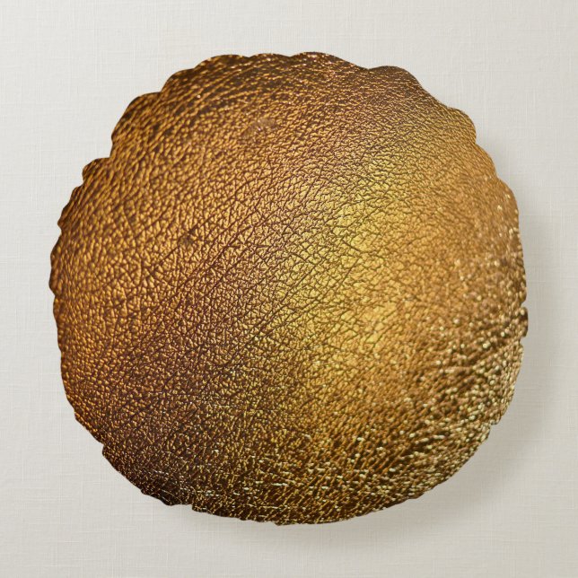 Elegant Golden Glossy Leather Texture Round Cushion (Front)