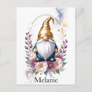 Elegant Golden Gnome in Floral Bouquet Postcard