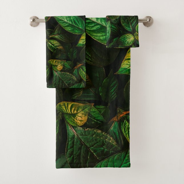 Elegant Golden Green Leaves | Towel Set (Insitu)