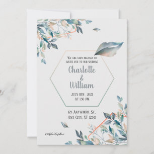 Elegant Golden Greenery leaves Wedding Invitation