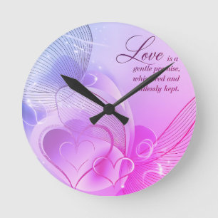 Elegant Golden Heart Romance Art Round Clock