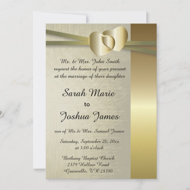 Elegant Golden Hearts Design Invitation (Front)