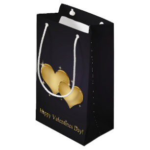 Elegant Golden Hearts Name - Valentine's Day Small Gift Bag