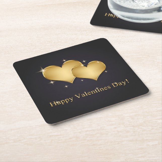 Elegant Golden Hearts Name - Valentine's Day Square Paper Coaster (Angled)