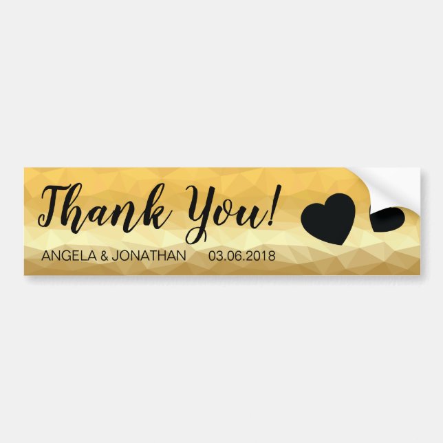 Elegant golden hearts Thank you wedding sticker (Front)