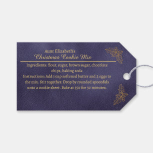 Elegant Golden Holly Christmas Cookie Mix Blue Gift Tags