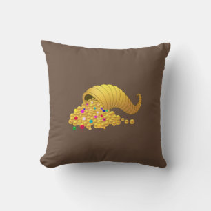 Elegant Golden Horn of Plenty on Brown Cushion