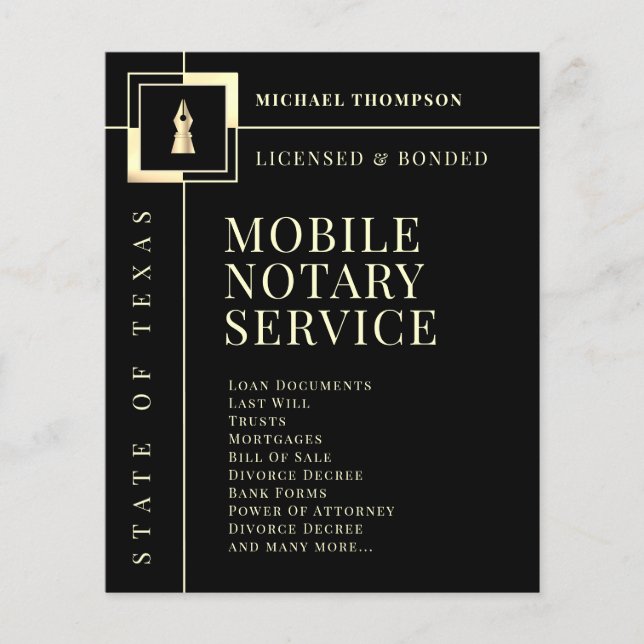 Elegant golden ink pen notary  flyer (Front)