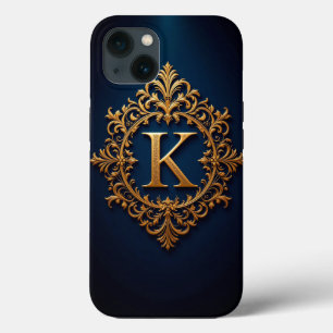 Elegant Golden K Letter Monogram iPhone 13 Case
