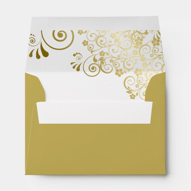 Elegant Golden Lace Frills Gold Wedding Envelope (Back (Bottom))