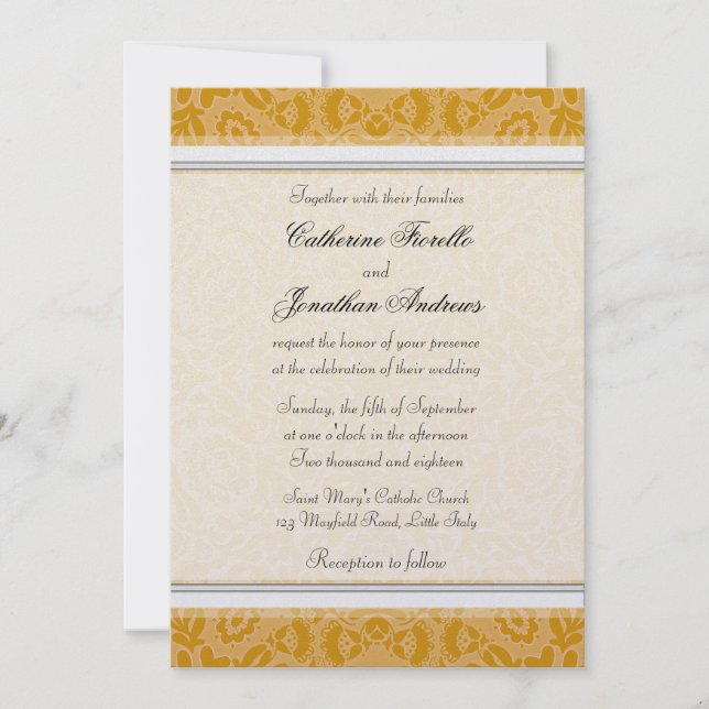 Elegant Golden Lace Wedding Invitations (Front)