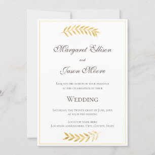 Elegant Golden Leaves Gold and Brown Wedding Invitation