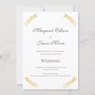 Elegant Golden Leaves Gold and Brown Wedding Invitation