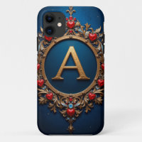 Elegant Golden Letter A Surrounded by Hearts