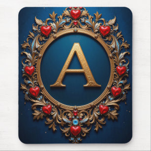 Elegant Golden Letter A Surrounded by Hearts Mouse Pad