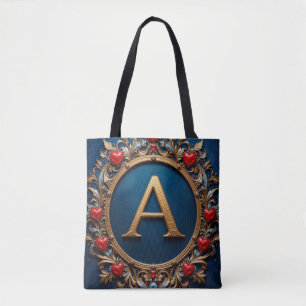 Elegant Golden Letter A Surrounded by Hearts Tote Bag
