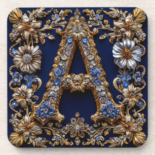 Elegant Golden Letter "A" With Ornate Floral Decor Coaster