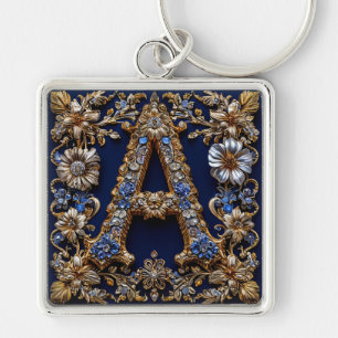Elegant Golden Letter "A" With Ornate Floral Decor Key Ring
