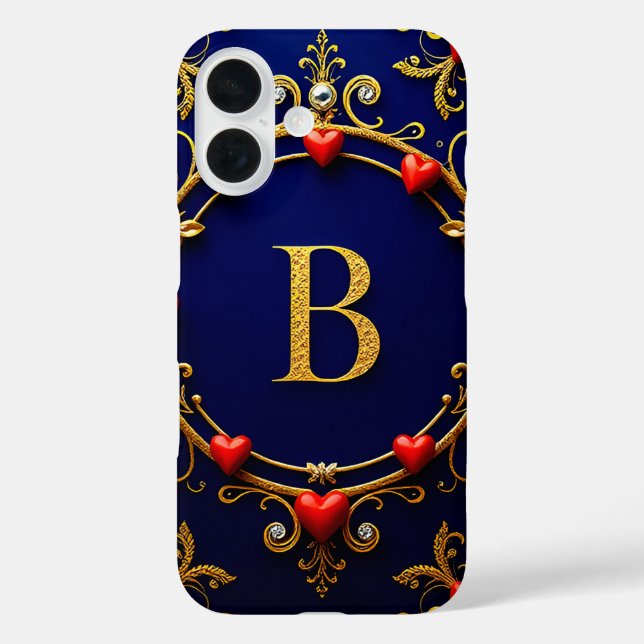 Elegant Golden Letter B Surrounded by Hearts Case-Mate iPhone Case (Back)