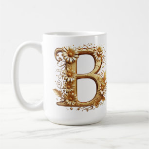 Elegant Golden Letter B With Floral Design Coffee Mug